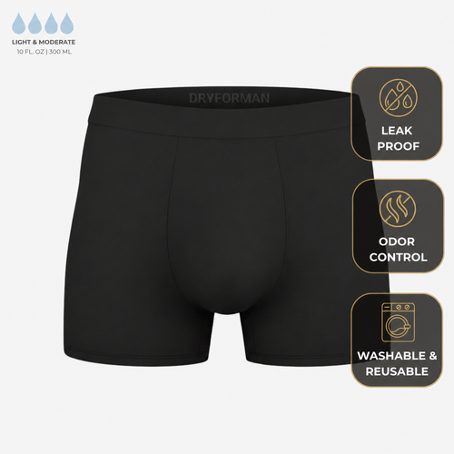 Black DRYFORMAN Men’s All-Day Protection Boxer Briefs
