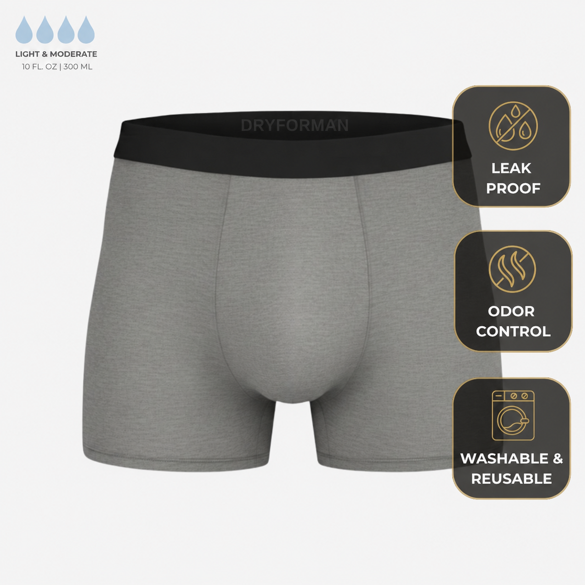 Gray DRYFORMAN Men’s All-Day Protection Boxer Briefs