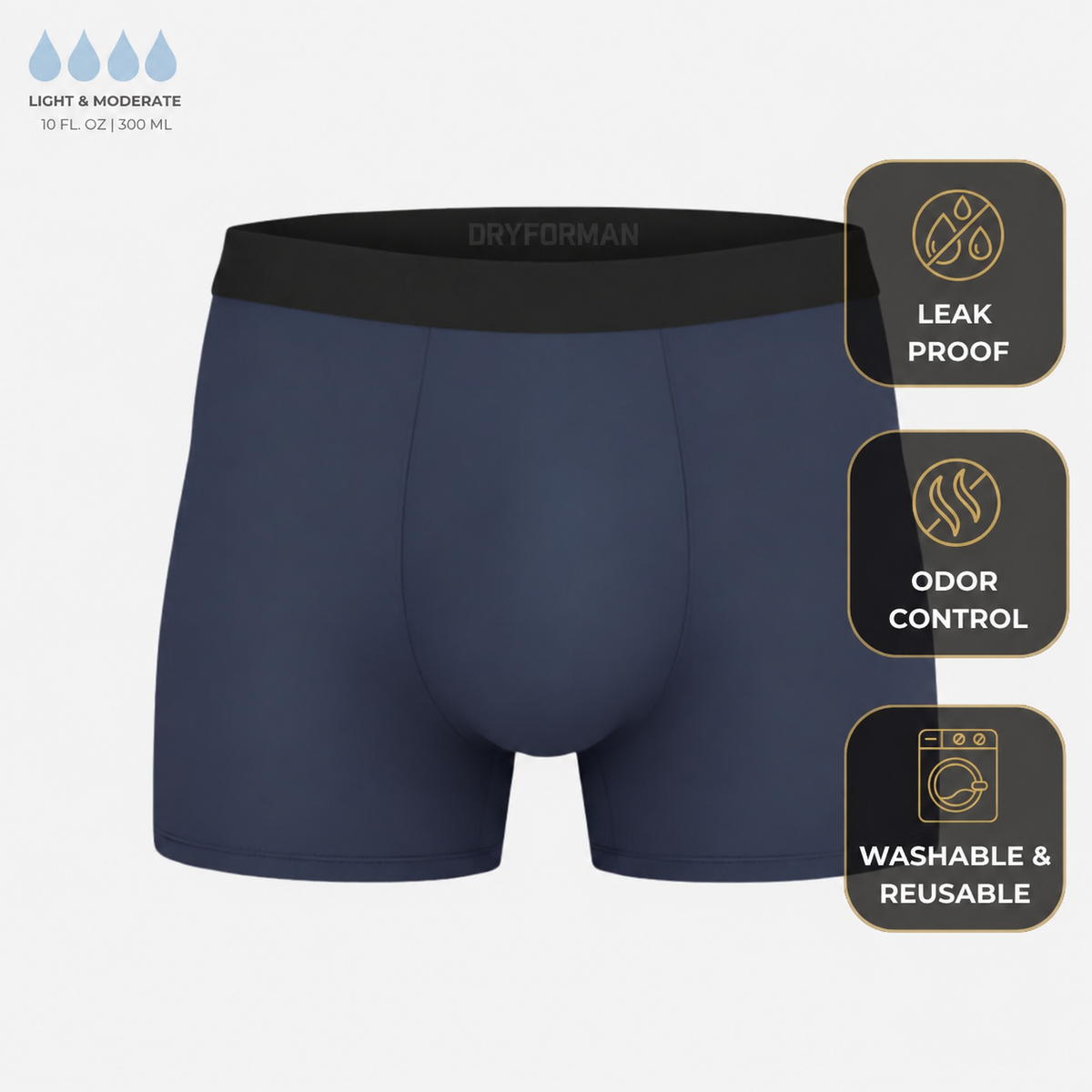 Navy DRYFORMAN Men’s All-Day Protection Boxer Briefs