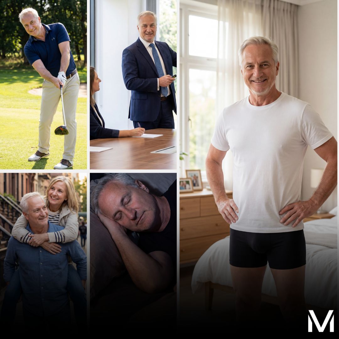 Men confidently returning to work, sport, sleep and everyday life
